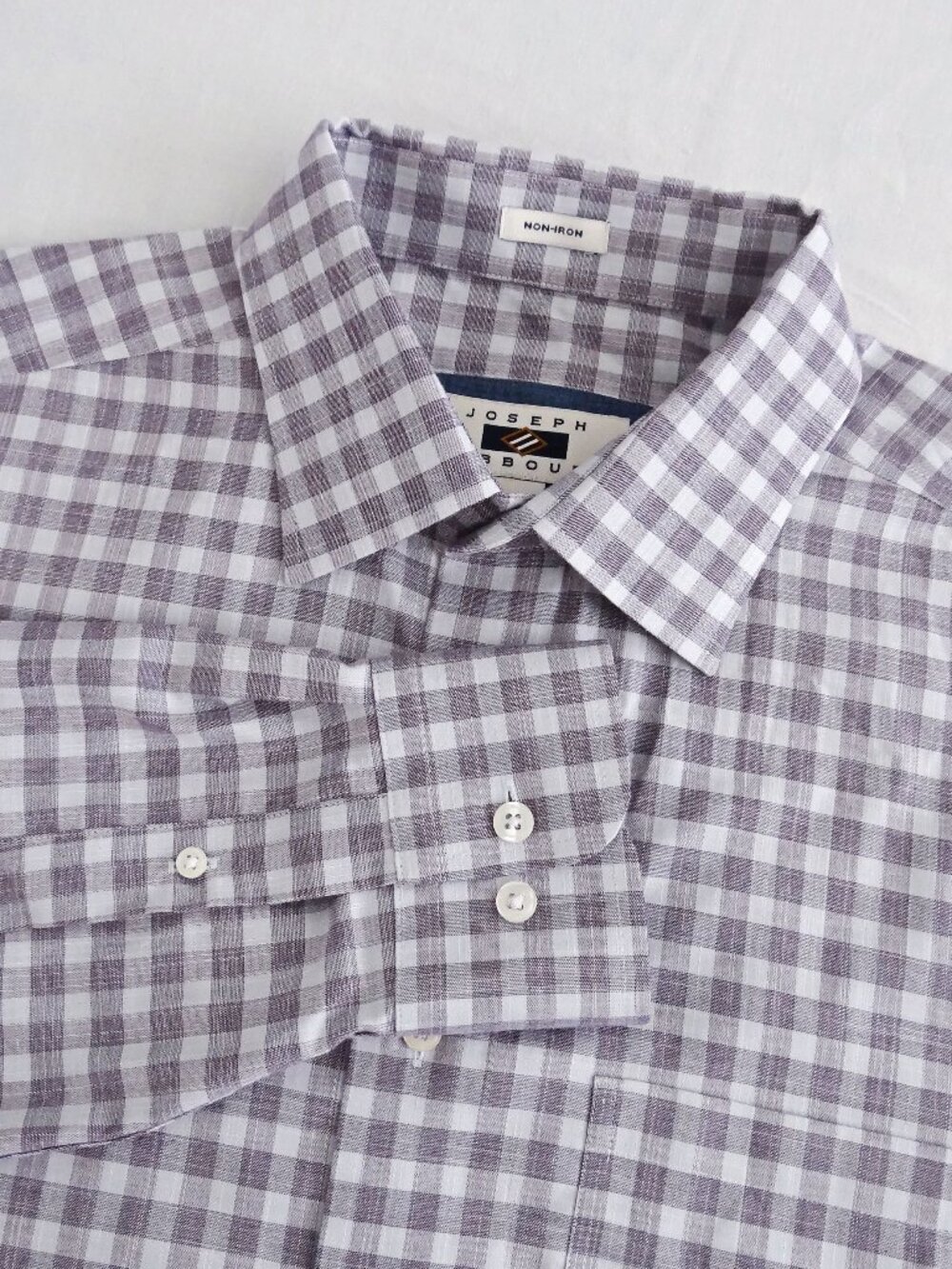 Joseph Abboud Men's L Purple White Gingham Non Iron 100% Cotton Button Up Shirt